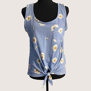 Rebellious One Blue Daisy Tie Front Tank Top M